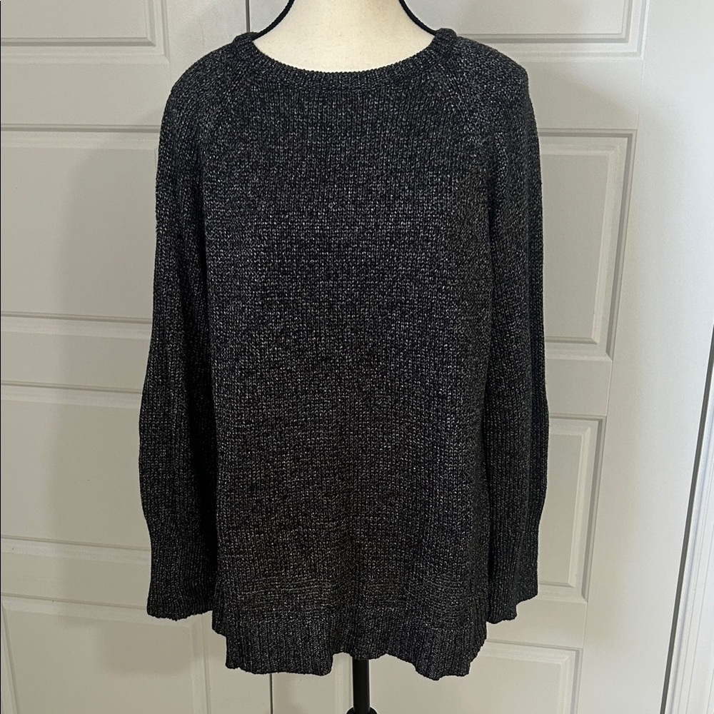 EUC Women’s Chaps Classic Charcoal Gray Crew Neck Sweater with Shimmer Size XXL
